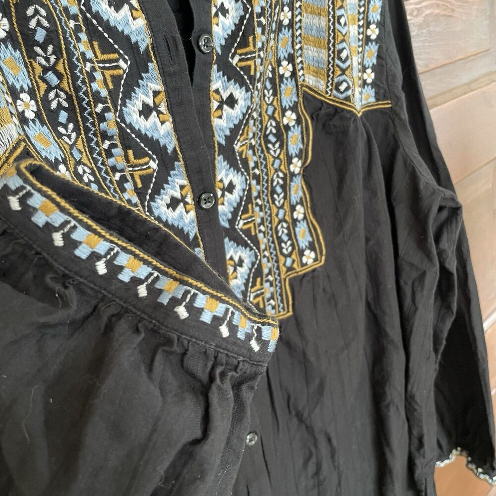 pure jill Elements 2x Black Embroidered Boho Lagenlook Blouse  - Picture 3 of 6